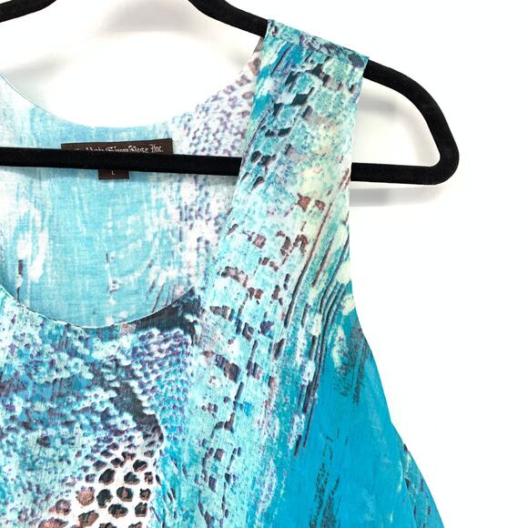 Muska By Sienna Rose Layered Mini Dress Womens Sz L Blue White Brown Multi Print - Picture 3 of 6